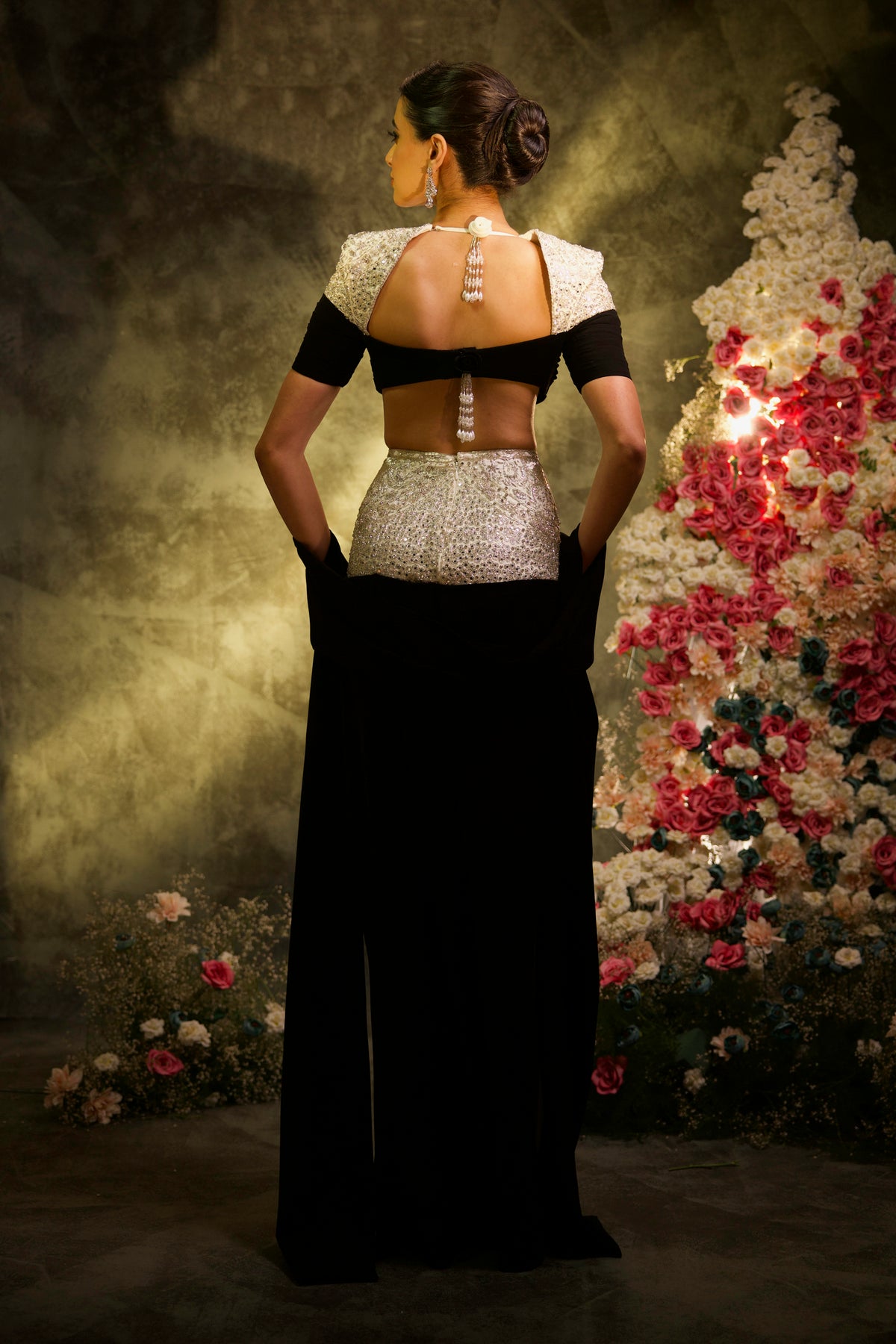 Noir & Blanc Draped Gown