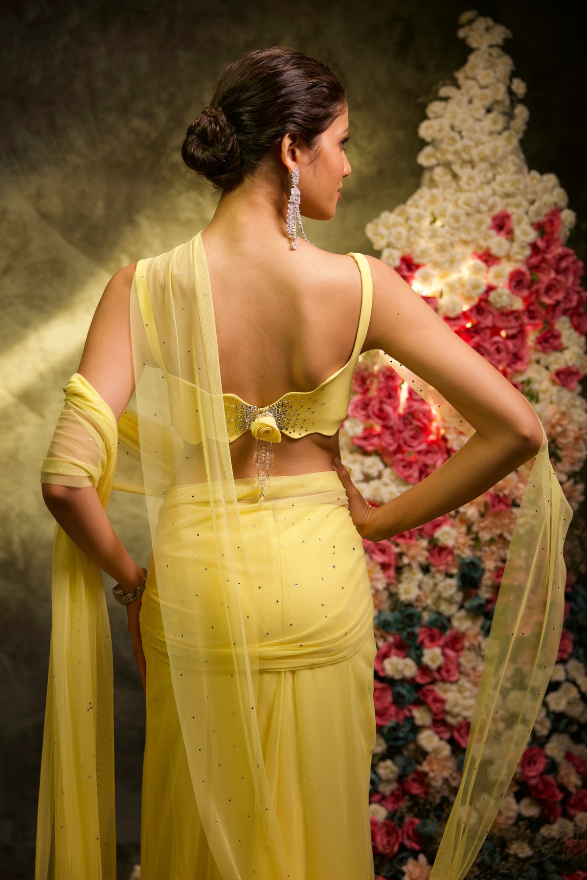 Butter Yellow Rhinestone Saree Set