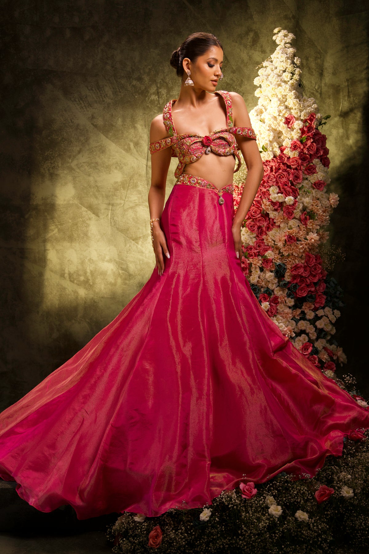 Gilded Hot Pink Tissue Silk Mermaid Lehenga