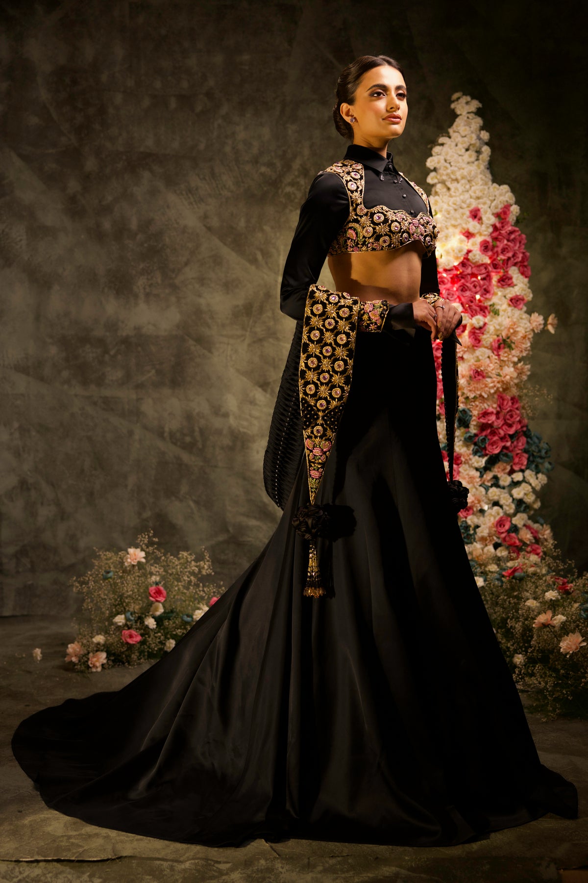 Noir Zari Embroidered Lehenga Set