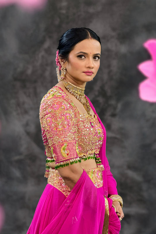 Saaj- Hot Pink Paithani Lehenga